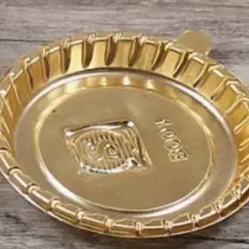100 mini round gold plastic trays 6.5cm