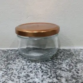 ml round glass honey jar with rosegold lid 5.5x7.