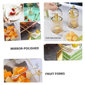 acrylic container with 5 gold fruit forks 7.5x16cm