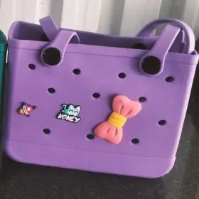 Waterproof Tote Shoulder Bag W/ Charms Purple 2...