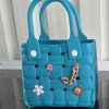 teal waterproof tote bag with charms small