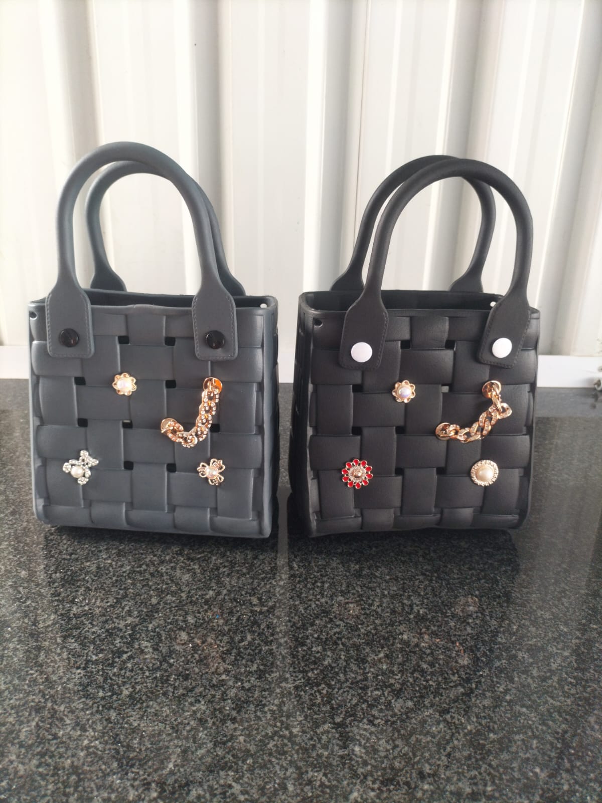 Waterproof Tote Shoulder Bag W/ Charms Grey 20x...