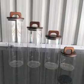 pc round glass jars with wooden lids