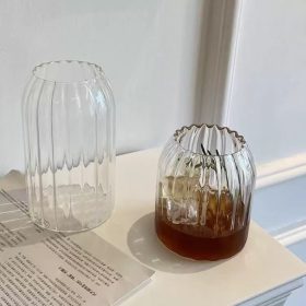 ml ribbed shaped glass cup 7x15cm