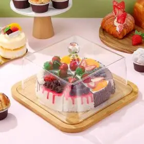 acrylic cake dome wooden base square large34x34x16