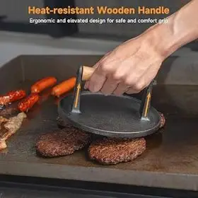 cast iron smash burger press wooden handle