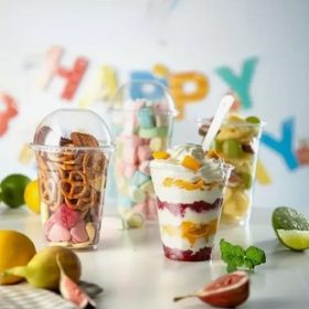 100 Plastic Crystal Clear Cups 250ml+Lids With ...