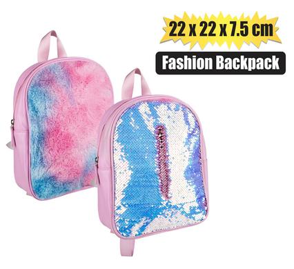 kids pink backpack with fur/reversible sequins