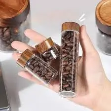 ml glass bottle with wooden screw lid 3x7cm