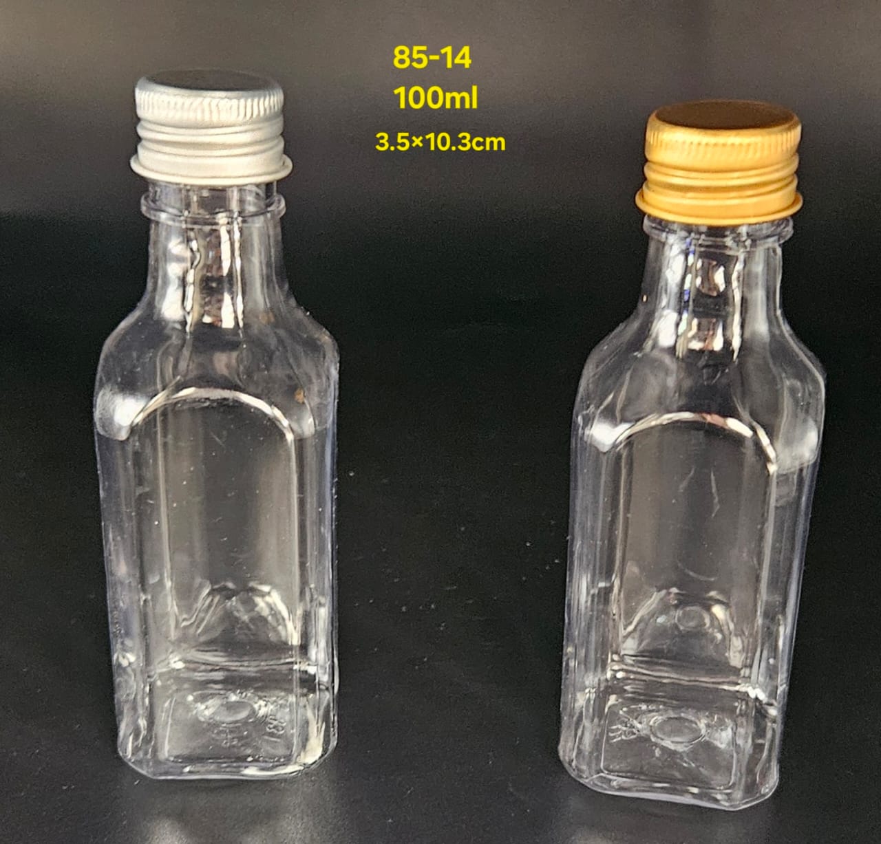 100ml square plastic bottles with gold lid
