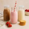 pc glass milkshake bottles + lids 200ml