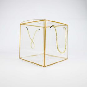 pvc clear giftbox 12x12x12cm with gold lines and h
