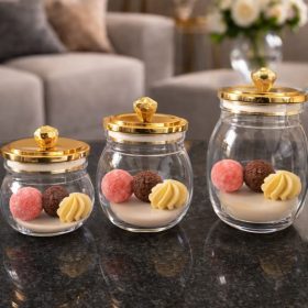 acrylic round belly jar airtight gold lid zg2536 1