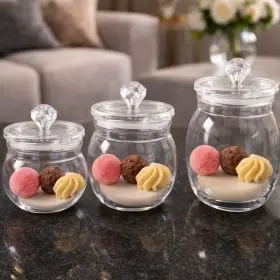 acrylic round belly jar airtight cryst knob 12.5x2