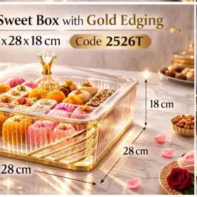 acrylic sweet box with gold edge 28x28x18cm 2526t