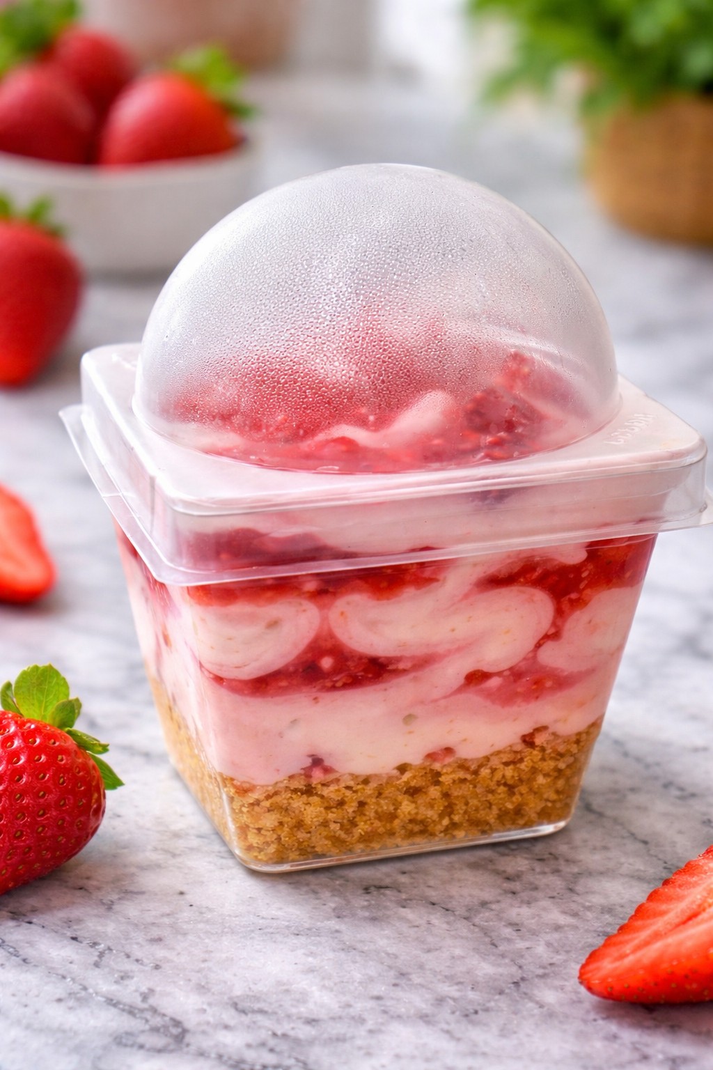 plastic dessert containers square + dome lid 200ml