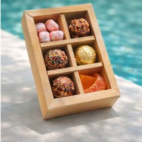 division kraft truffle box with pvc lid 14.5x11x3.