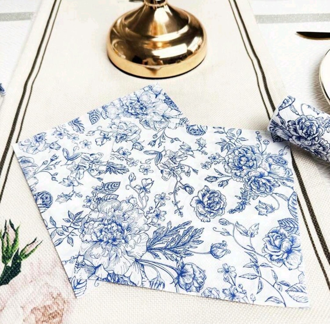 Blue Floral Serviettes Pack of 20