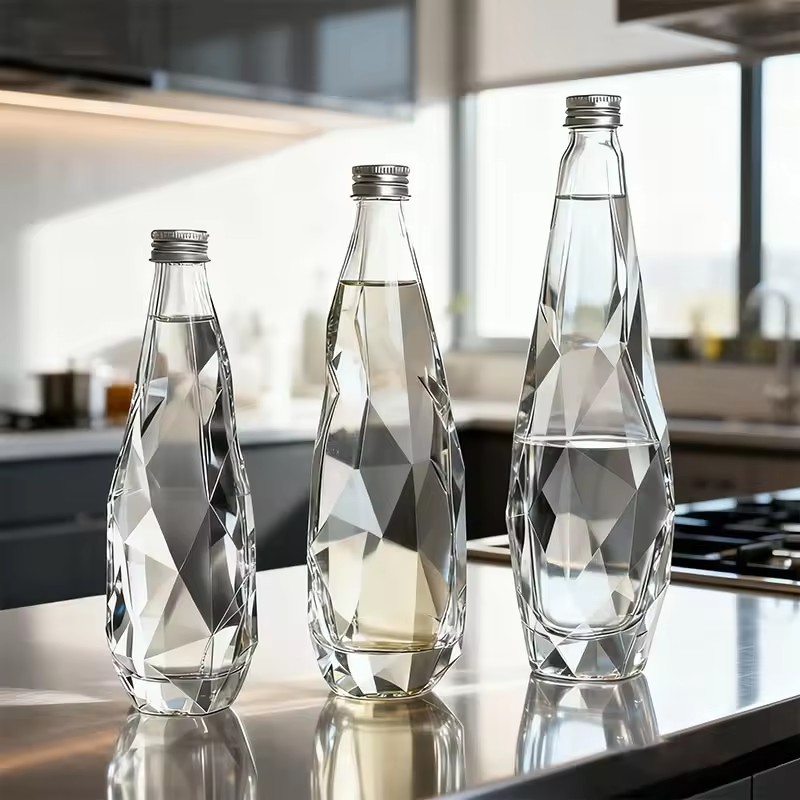 750ml Crystal Glass Water Bottle Silver Lid