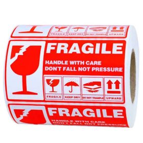 Fragile Stickers 9x5cm Red White