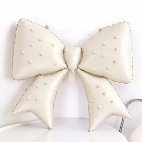 Off-White Foil Bow Balloon with Pearl Stickers