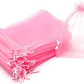10 Pink Organza Drawstring Bags 9x12cm
