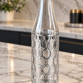 Acrylic Decanter with Lid Silver Print 9.5x9.5x30cm