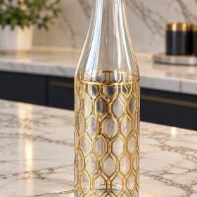 Acrylic Decanter with Lid Gold Print 9.5x9.5x30cm