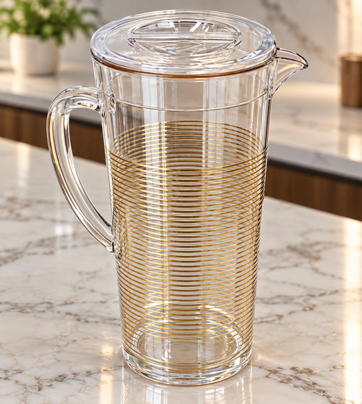 Round Acrylic Jug with Gold Lines 24.3x11.8x25cm